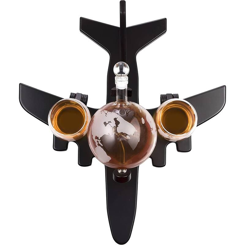 Airplane Decanter with 2 Globe Glasses - Set of 2