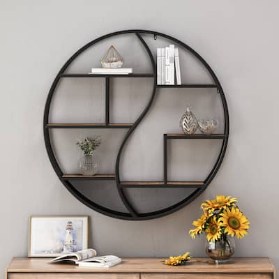 Buckthorn Industrial Circular Hanging Wall Shelf by Christopher Knight Home - 34.25" H x 34.25" W x 6.50" D
