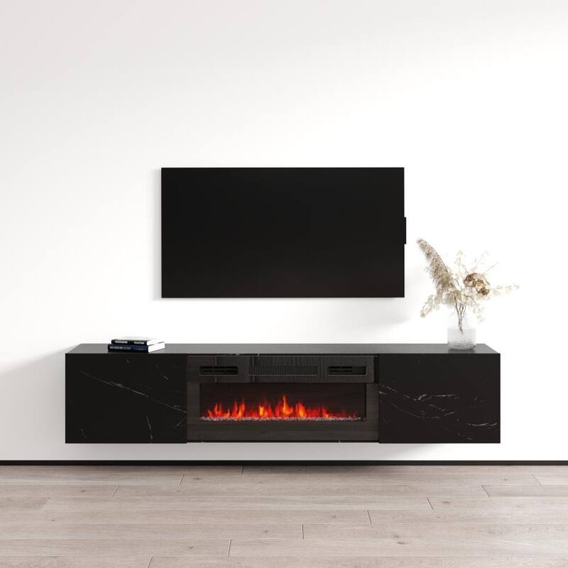 Baja BL-EF Floating Fireplace TV Stand - Black Marble