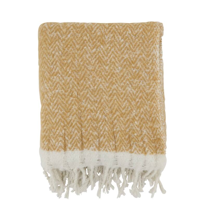 Chic Herringbone Fringed Throw - 50"x60" - 50"x60"/Natural