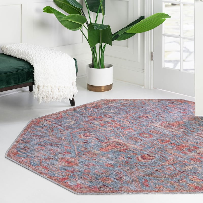 Transitional Pria Collection Area Rug - 7'10"x7'10" Octagon - Antique Blue