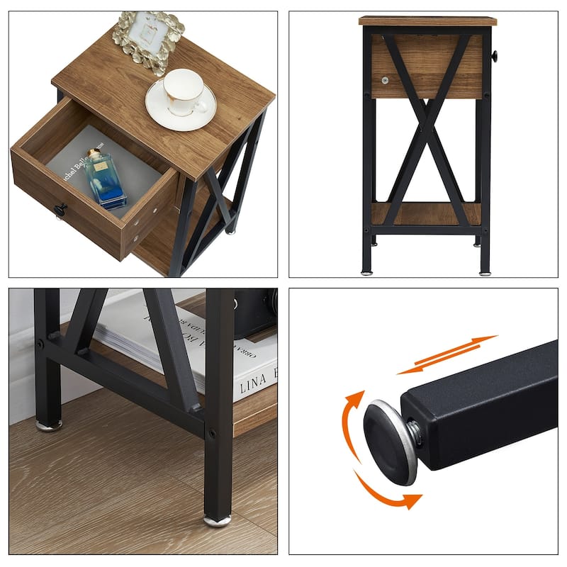 Modern 1-Drawert Nightstands X-Design with Storage Shelf, Set of 2 Nightstands