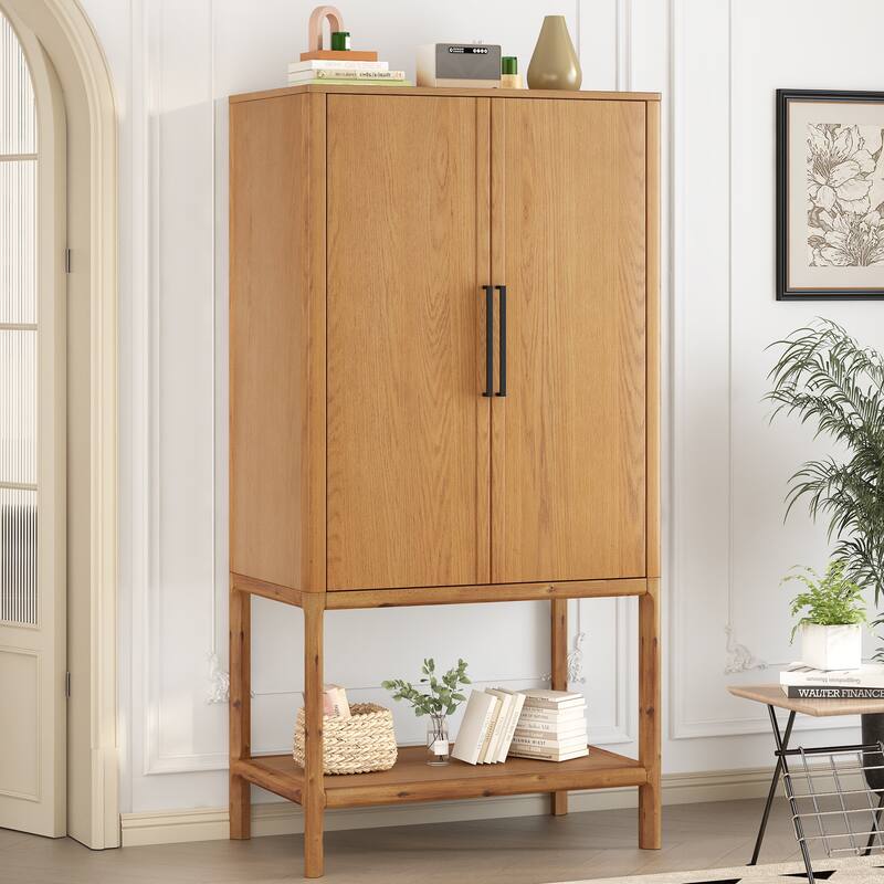 Sophisticated Oak Veneer Cabinet With Multiple Storage Functions,Suitable For Study,Entryway,Hallway,Living Room,Foyer - Natural