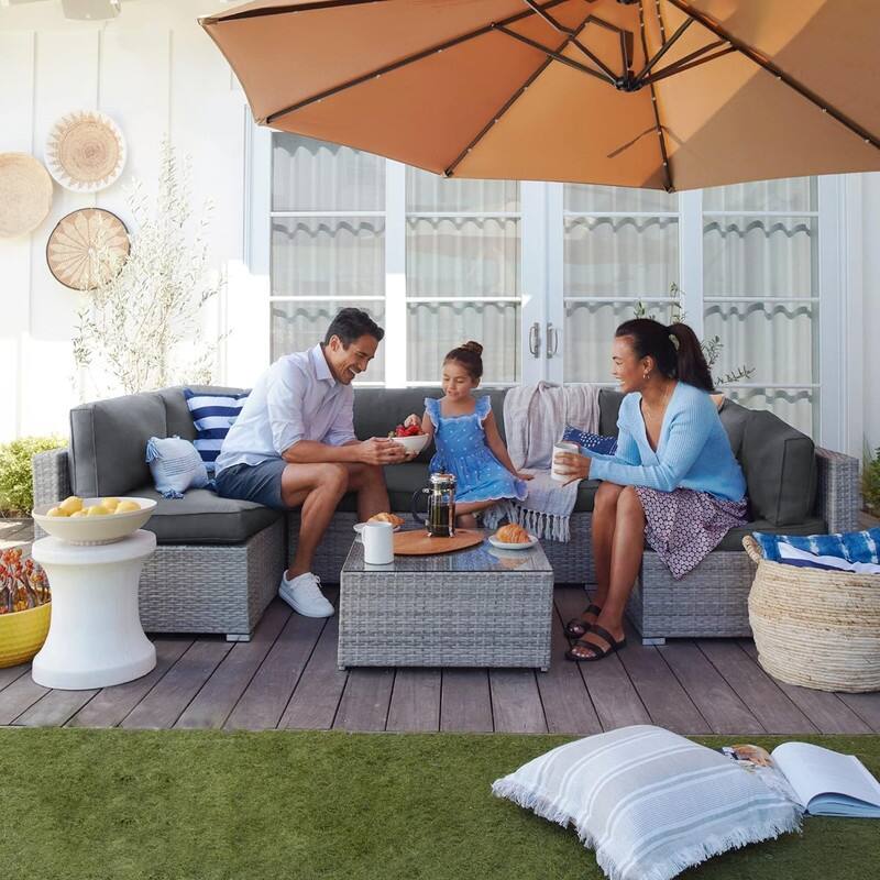 14pcs Outdoor Couch Cushions,4" Waterproof Sectional Rattan Conversation Set Cushions(Only Cushions+Covers,No Sofa) - 14PCS