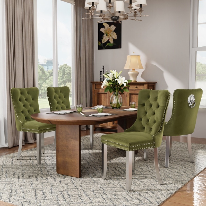 High-end Tufted Velvet Upholstered Nailhead Dining Chair Set of 4
