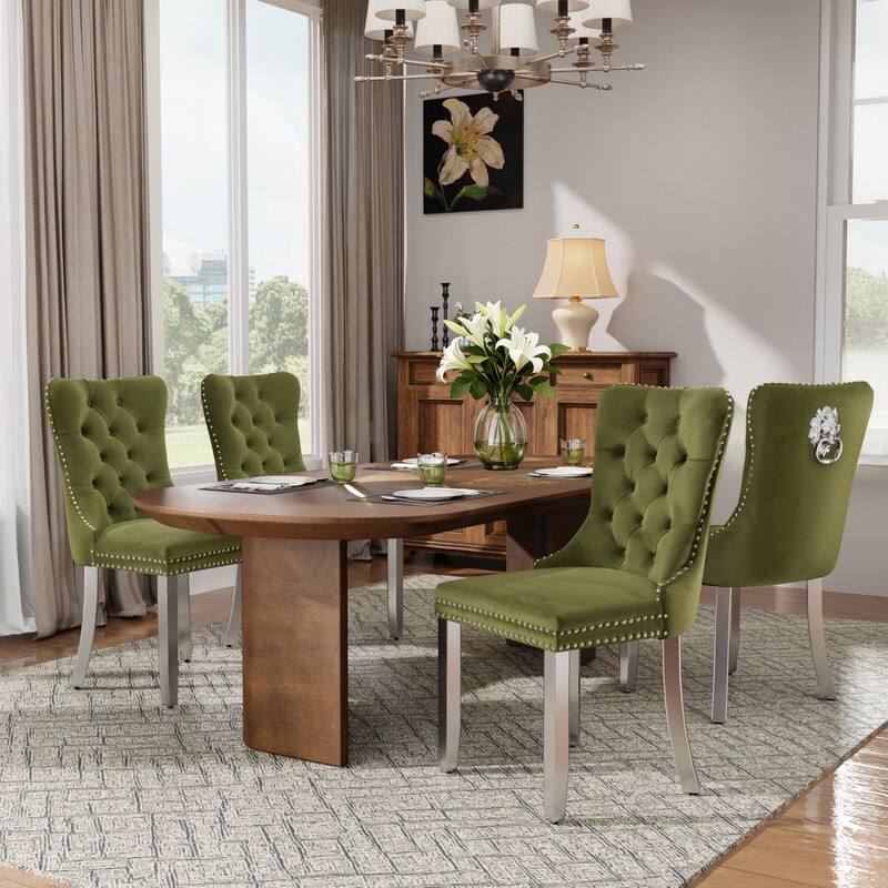 High-end Tufted Velvet Upholstered Nailhead Dining Chair Set of 6