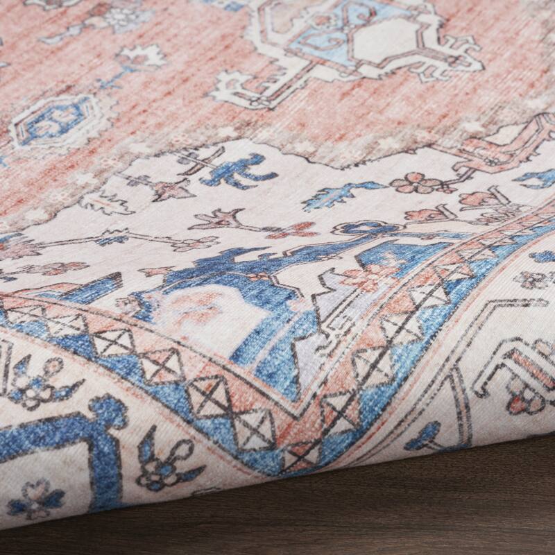 Power Loomed Distressed Floral Non Skid Stain Resistant Low Pile Area Rug - 118' X '94' X '0.25