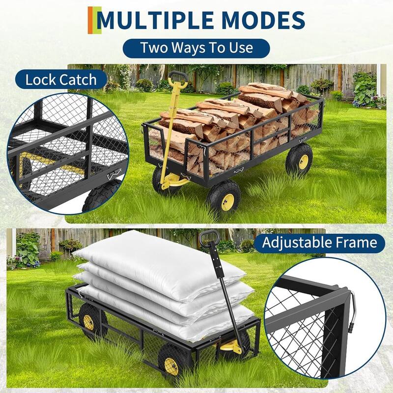 900 lbs Load Garden Cart with Removable Mesh Sides, Yard Cary Utility Wagon for Lawn Backyard Use