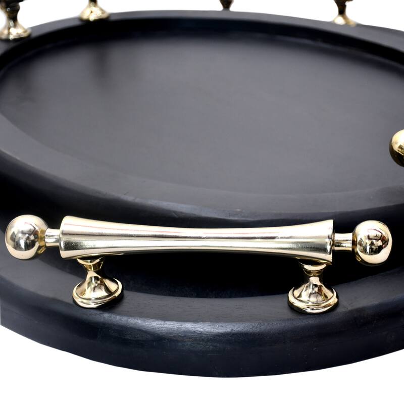 Sagebrook Home 25/29" Cylde Wood Trays, Round, 4"H, Solid Color, Set of 2 - 29" x 23" x 4"