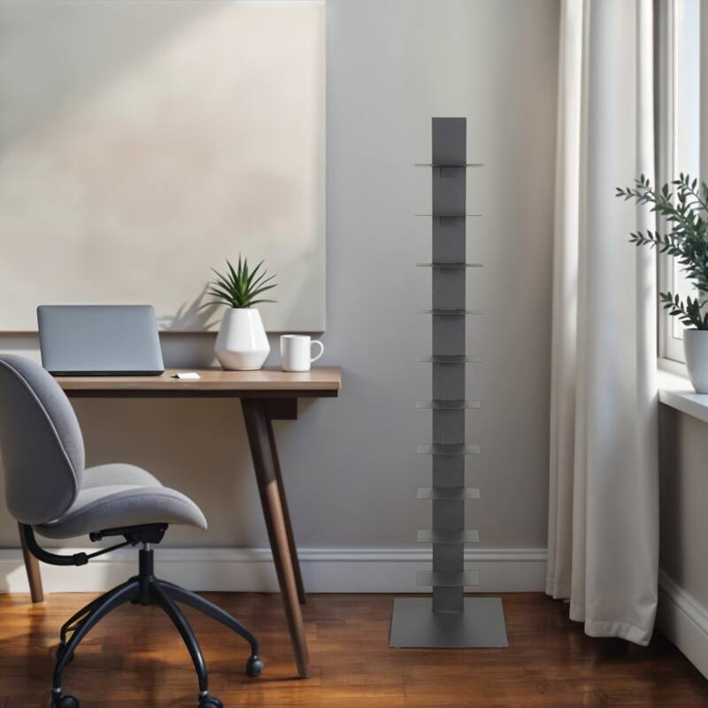 HomeRoots 60" Dark Gray Metal Ten Shelf Modern Tower Bookcase - 13.78" W x 59.85" H x 13.78" D - Anthracite
