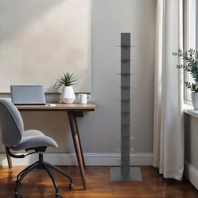 HomeRoots 60" Dark Gray Metal Ten Shelf Modern Tower Bookcase - 13.78" W x 59.85" H x 13.78" D