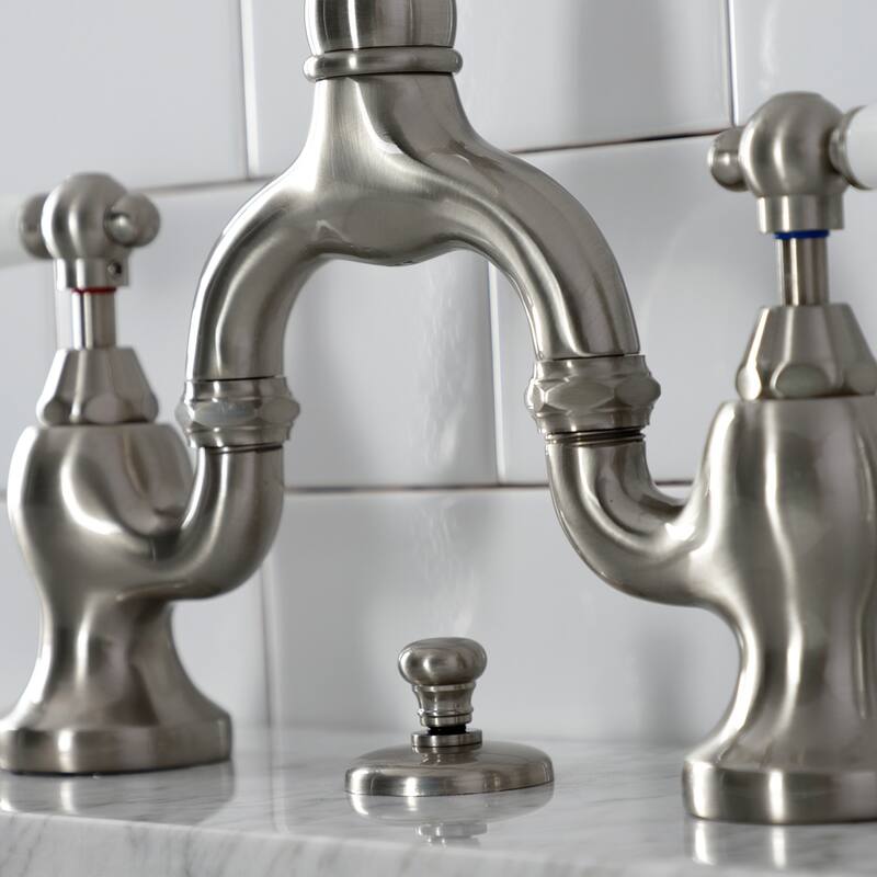 English Country Bridge Bathroom Faucet with Brass Pop-Up