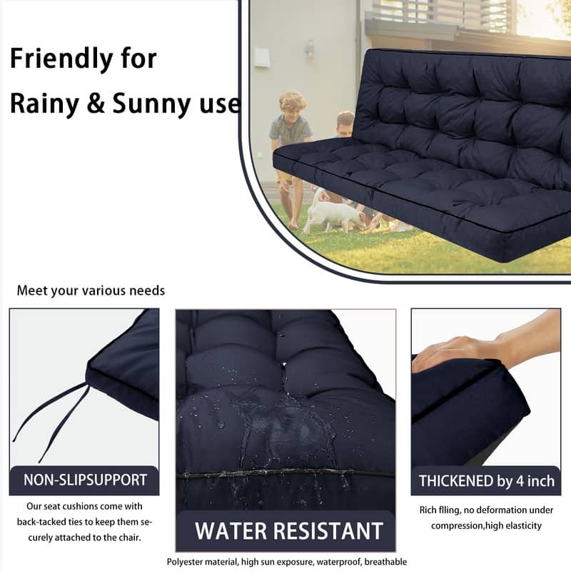 Outdoor Swing Cushions 55 inch, Waterproof Porch Swing Cushions 3 Seater Replacement with Backrest, 4" Thicken Bench Cushion