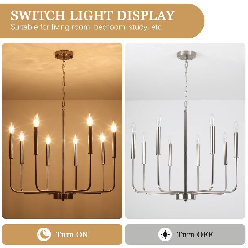 8-Light Modern Farmhouse Candle Chandelier for Kitchen Island Living Dining Room Bedroom