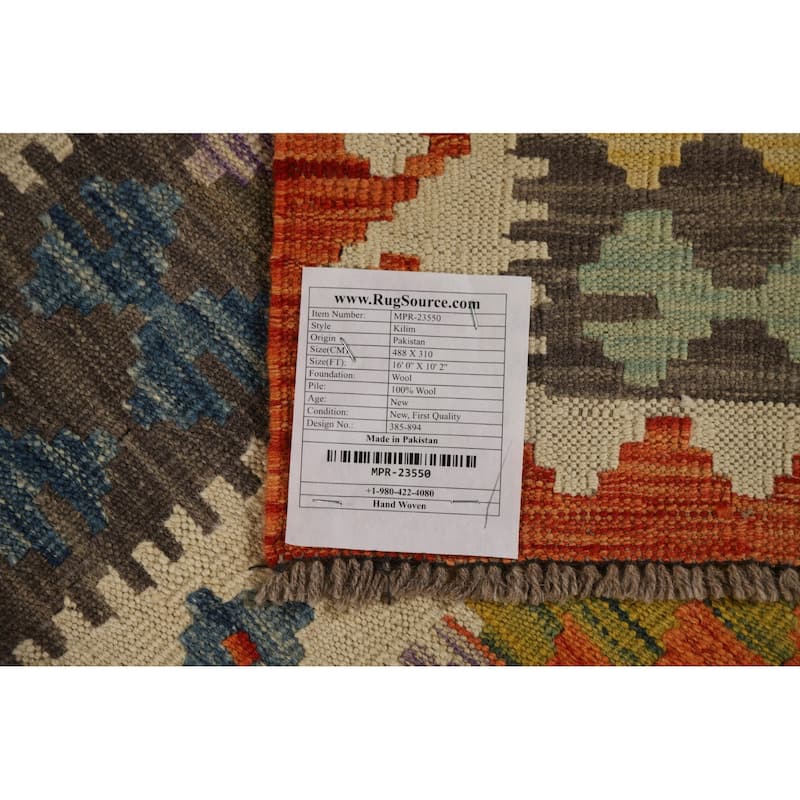 Kilim Oriental Large Rug Reversible Multi Flatweave Wool Carpet - 10'2"x 16'0"