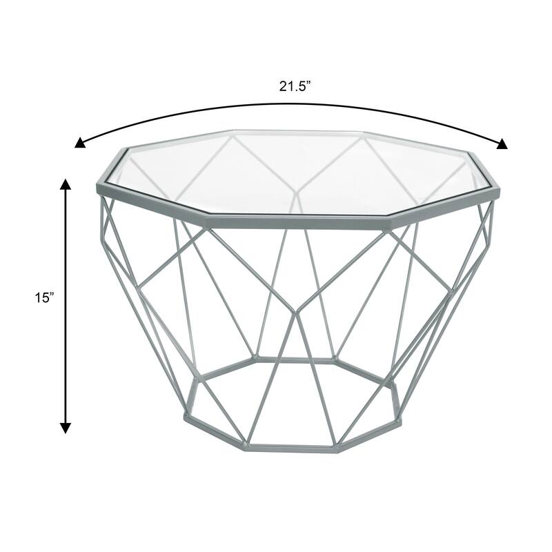 Malibu 22" Modern Octagon Center Coffee Table with Tempered Glass Table top & Sturdy Metal Geometric Base for Living Room Office