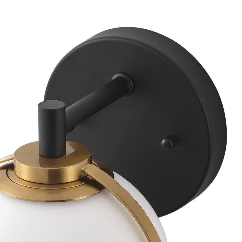 Aiwen Modern 1-Light Wall Sconce Matte Black & Brushed Gold Opal Acid Etched Glass Globe Shade