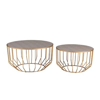 NPD Furniture Halton Set of 2 Faux Shagreen Round Coffee Table