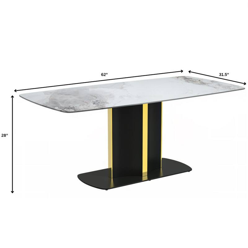 Sylva Dining Table Rectangular Tabletop in Gold Pedestal Base