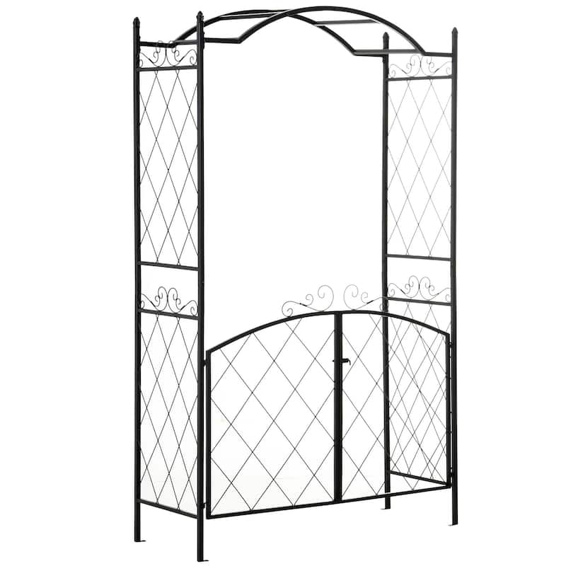 85" Garden Arch Arbor, Metal Arch Trellis with Gate, Garden Archway for Climbing Vines, Wedding Ceremony Decoration, Black - Black