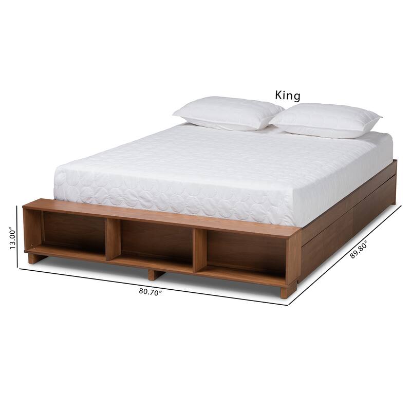 Carbon Loft Dehaney Modern Rustic Ash Walnut Brown Wood Platform Bed with Shelves