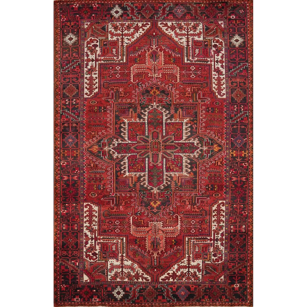Hand Knotted Oriental 100% Wool Carpet Traditional Medallion Red Heriz Area Rug - 10' 11'' X 8' 2''