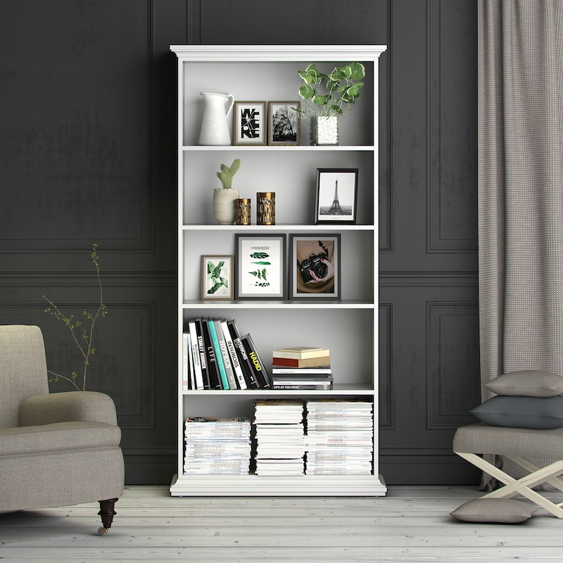 Porch & Den Virginia White Tall Wide 5-shelf Bookcase