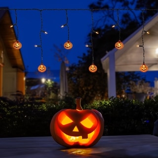 LED Lighted Pumpkin Halloween Curtain Icicle Lights - Orange - 5.25' Black Wire - 25ct