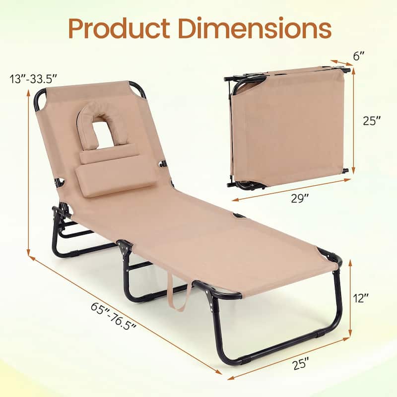 Gymax 2PCS Folding Beach Sun Lounger w/Face Hole Removable Pillows
