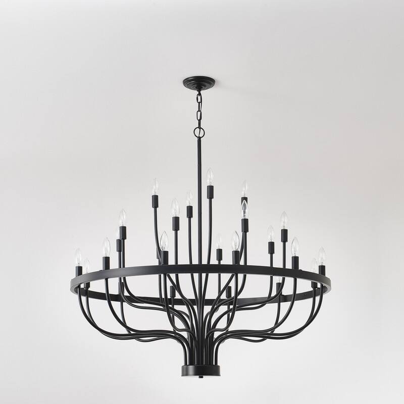 Black Chandelier Modern Farmhouse Chandelier for Dining Room Round Industrial Candle Chandeliers Light Wagon Wheel Chandelier - 39.3in