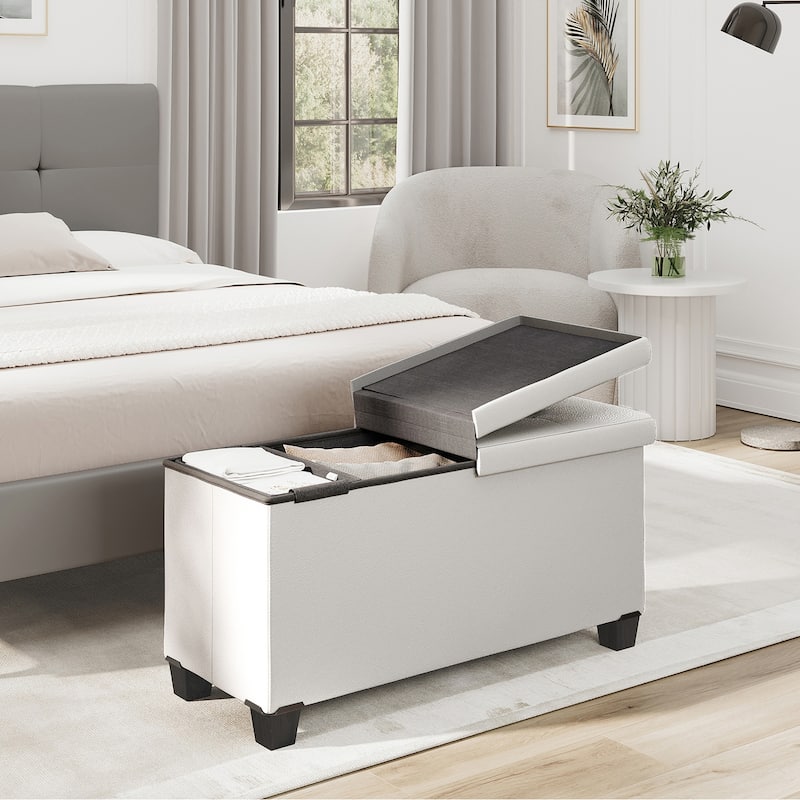 Empyrean Tuffted Folding Foot Rest Storage Ottoman Bench with Storage Bins