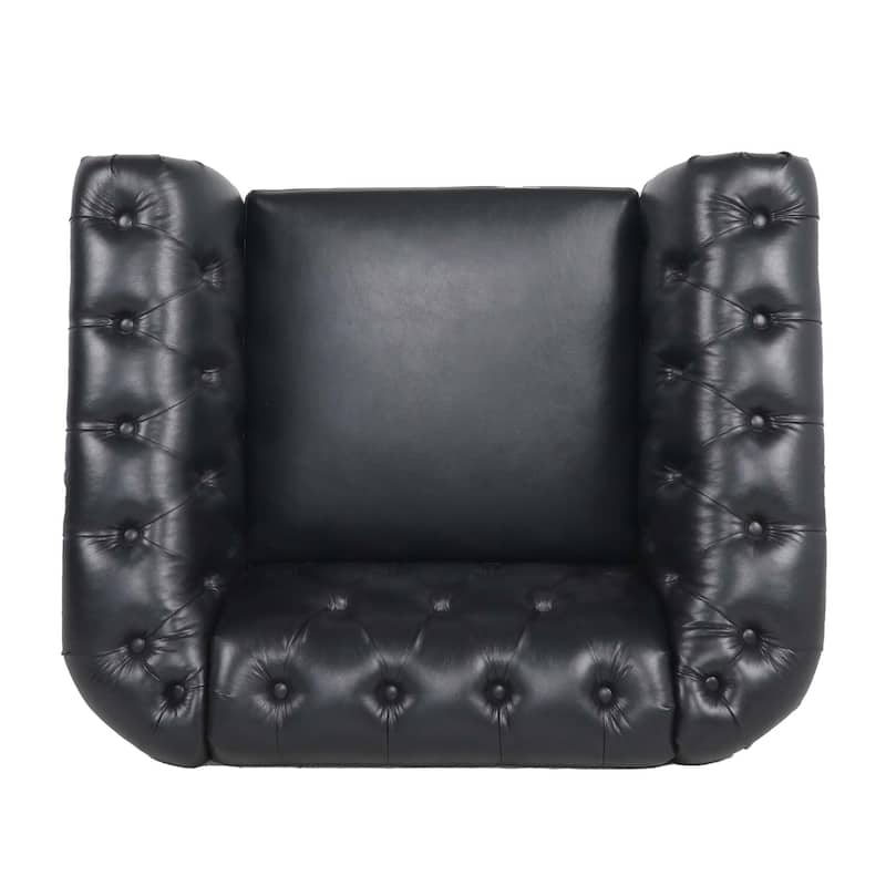 Traditional Rolled Arm Chesterfield 1 Seater Sofa,Living Room PU Leather Seat Cushions & Nailheads Finish Sofa with Wood Legs