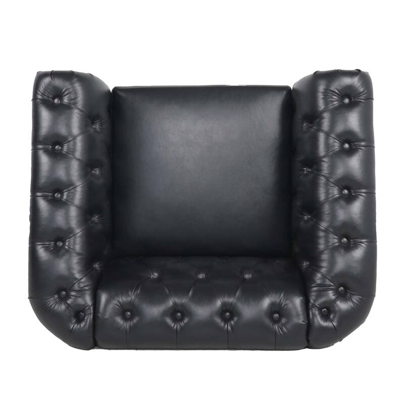Traditional Rolled Arm Chesterfield 1 Seater Sofa,Living Room PU Leather Seat Cushions