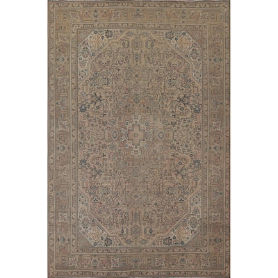 Geometric Tabriz Distressed Persian Vintage Rug Handmade Wool Carpet - 7'10" x 10'9"