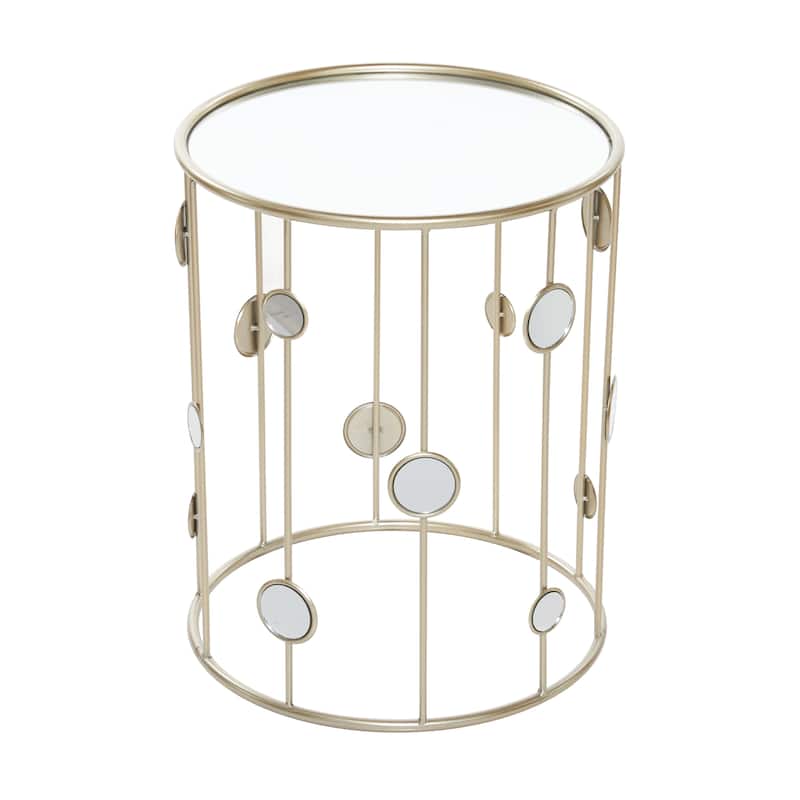 Metal Open Frame Accent Table with Mirrored Glass Top and Circular Accents - Set of 2 Gold - Roche River Decor - 13"Wx13"Lx18"H