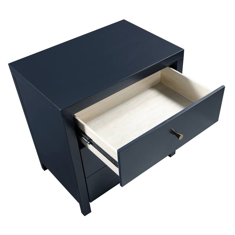 Modern Nightstand with 2 Drawers Wood Grain Texture Metal Pulls