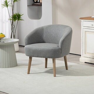 Curved Linen Accent Chair with Textured Back, 28x28x28.9-inch, Smoky ...