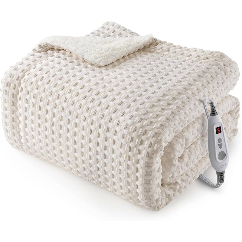 Heated Electric Blanket with LCD Dual Controller, Beige - 50"x60"