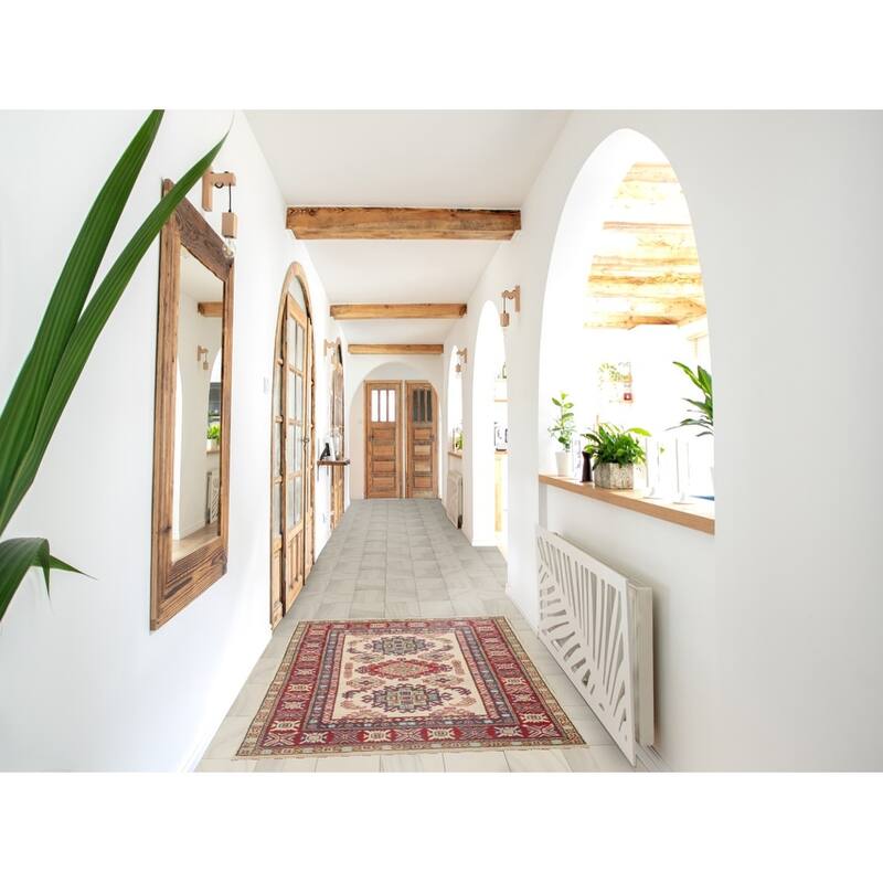 Kazak Foyer Rug Hand-Knotted Wool Carpet - 3'2" x 5'2"