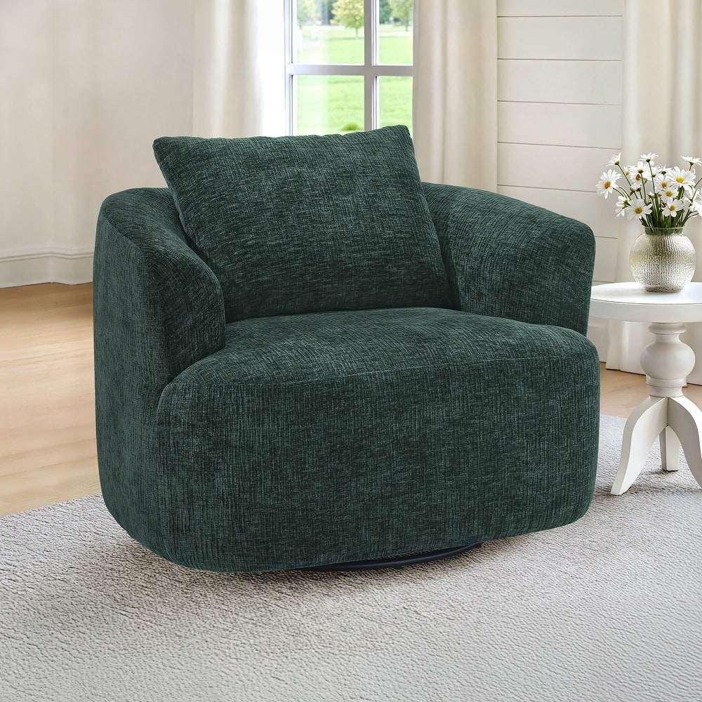 Chenille Swivel Accent Chair with Pillow