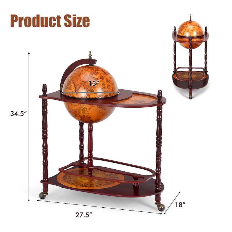 Vintage Globe Wine Stand Bottle Rack with Extra Shelf - 27.5" x 17.7" x 34.6" (L x W x H)
