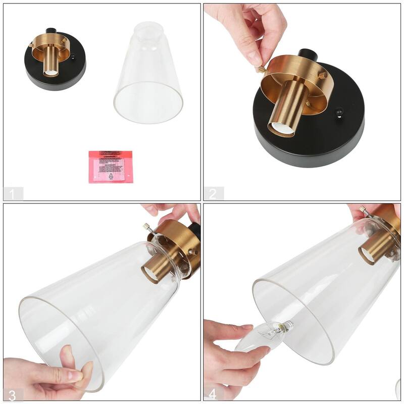 Glint 1-Light Black Gold Armed Wall Sconce Clear Glass Bathroom Vanity Light - 5'' L x 6.5'' W x 10'' H