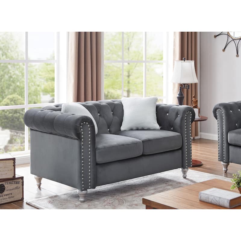 Raisa Microsuede Velvet Tufted Loveseat - Grey