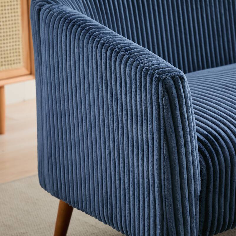 Upholstered 2-Seater Accent Sofa, Recliner Sofa with Wood Frame, Stripe Loveseat Couch Sofa with Wooden Legs