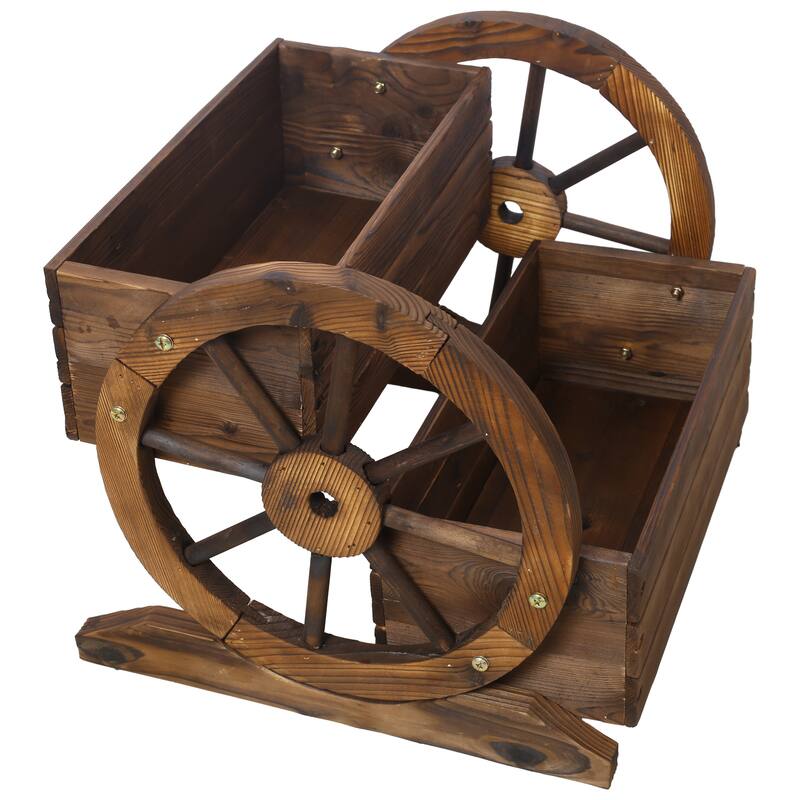 17 in. L x 18 in. W x 15 in. H Brown Outdoor Wood Wagon Planter Box Garden Planter with Wheels for Patio Garden Balcony
