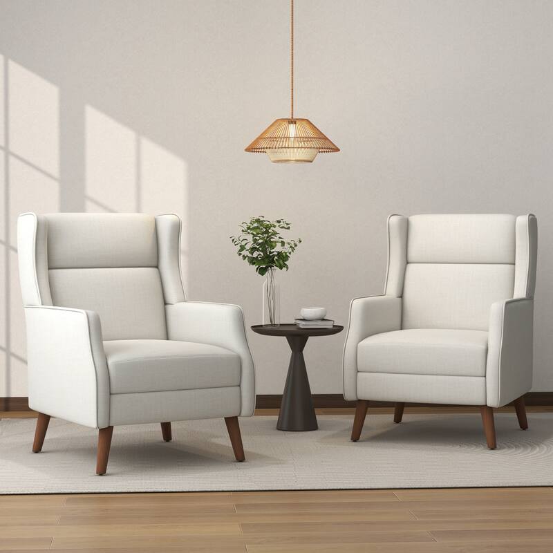 Cotton Linen Accent Chair with Wood Legs