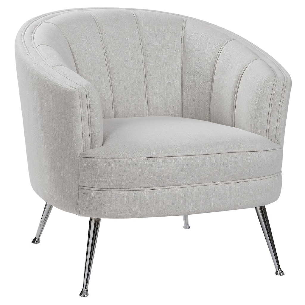 33" Janie Tan Tufted Barrel Back Accent Chair with Tapered Legs