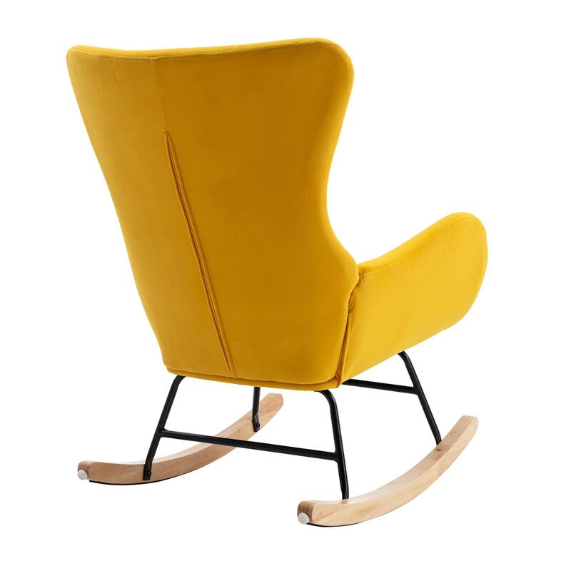 Yellow Modern 33.1" High Back Upholstered Rocking Chair with Rubber Wood Legs and Metal Frame