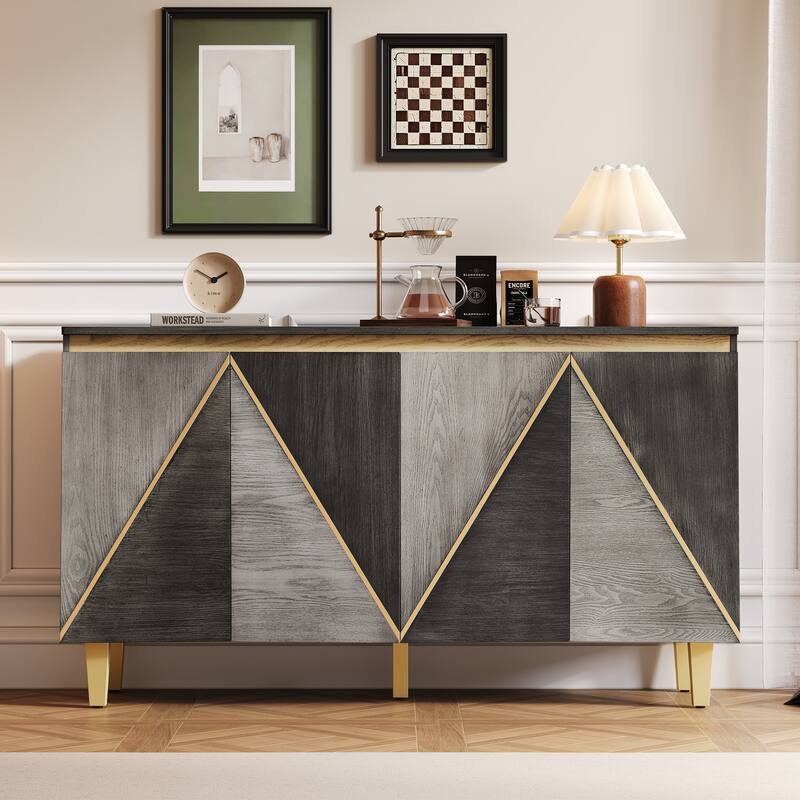 Roomfitters Retro 4-Door Buffet Cabinet with Dimensional Effect Doors, Adjustable Shelves for Dining Kitchen or Living Room
