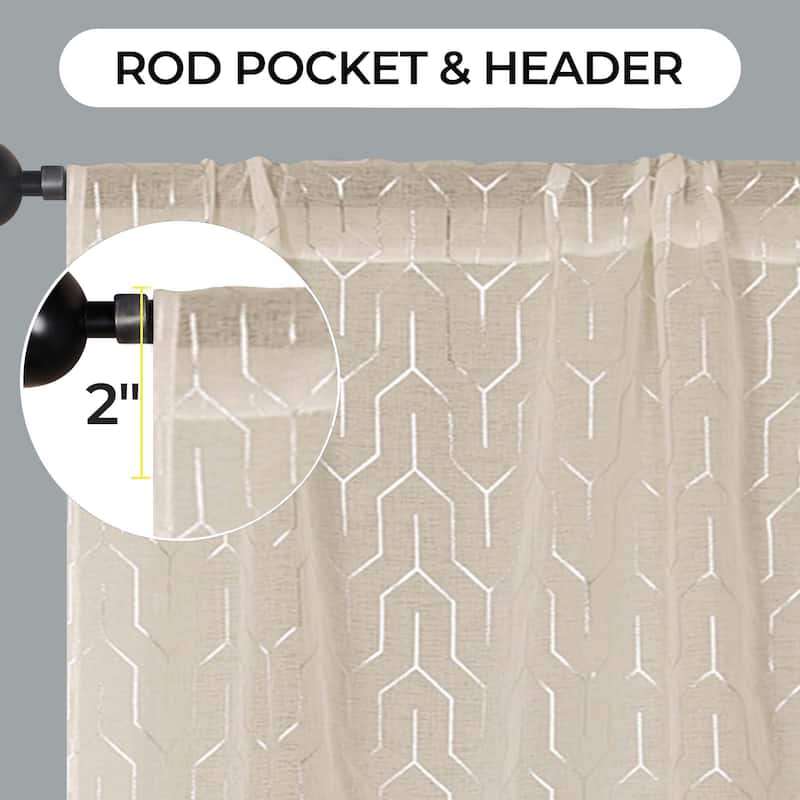 Superior Contemporary Geometric Trellis Sheer Curtains, Rod Pocket or Grommets, Set of 2